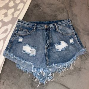 High Waisted Distressed Denim Shorts